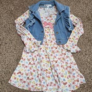 Floral Dress with Denim Vest for Kids